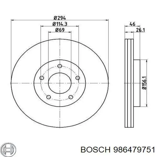 Disco do freio dianteiro 986479751 Bosch