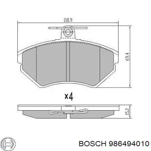 Sapatas do freio dianteiras de disco 986494010 Bosch
