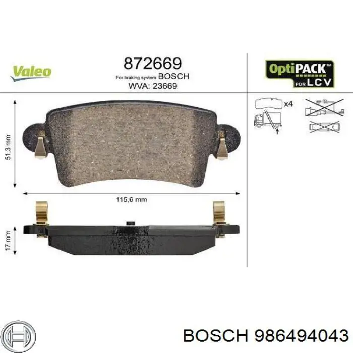 Compre 986494043 Bosch Sapatas do freio traseiras de disco