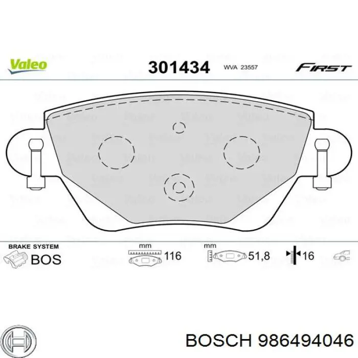 986494046 Bosch Sapatas do freio traseiras de disco