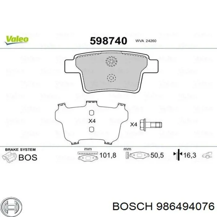 Compre 986494076 Bosch Sapatas do freio traseiras de disco
