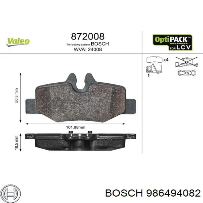 Sapatas do freio traseiras de disco 986494082 Bosch