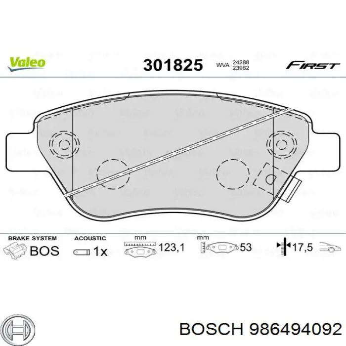 Sapatas do freio dianteiras de disco 986494092 Bosch