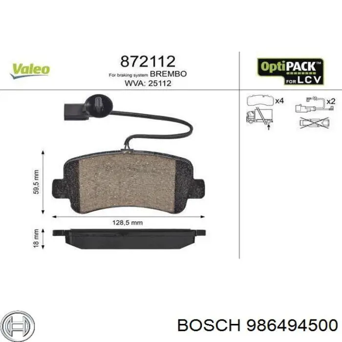 Sapatas do freio traseiras de disco 986494500 Bosch