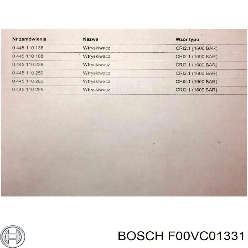 Válvula do injetor F00VC01331 Bosch