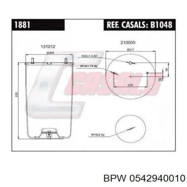 Coxim pneumático (suspensão de lâminas pneumática) do eixo BPW 0542940010 preço, a partir de 151,84 USD