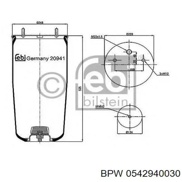 Coxim pneumático (suspensão de lâminas pneumática) do eixo 0542940030 BPW