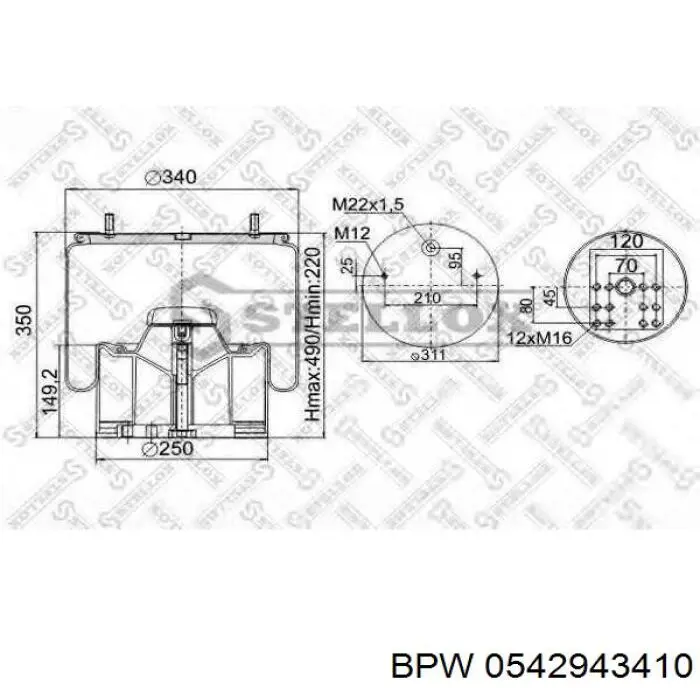 Coxim pneumático (suspensão de lâminas pneumática) do eixo BPW 0542943410 preço, a partir de 146,31 EUR