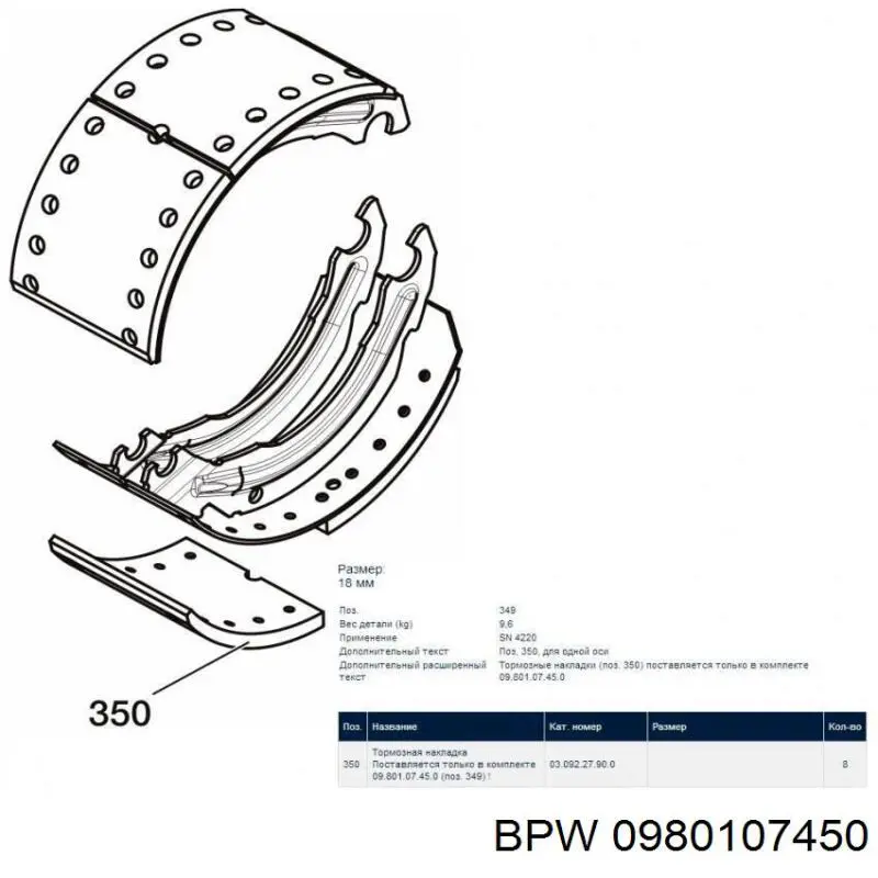 0980107450 BPW Placa sobreposta do freio traseira (TRUCK)