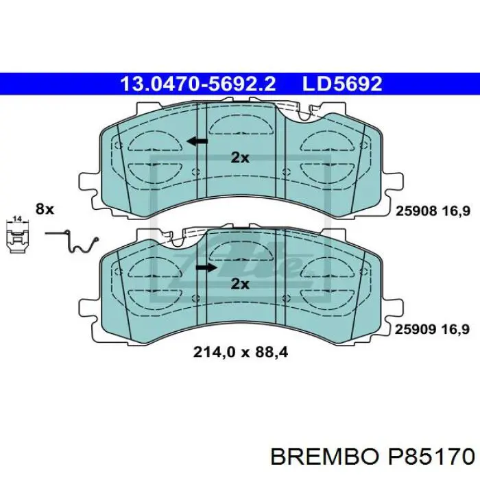 Sapatas do freio dianteiras de disco Brembo P85170 preço, a partir de 127,67 USD