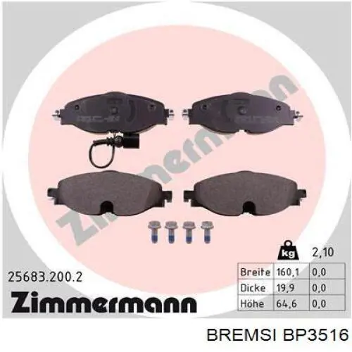 Compre BP3516 Bremsi Sapatas do freio dianteiras de disco