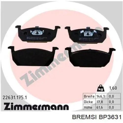 Sapatas do freio dianteiras de disco Bremsi BP3631 preço, a partir de 30,54 USD
