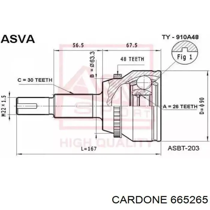 Semieixo (acionador) dianteiro direito Cardone 665265 preço, a partir de 209,63 USD