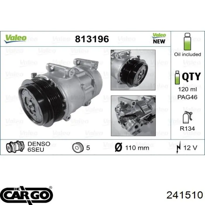 241510 Cargo Compressor de aparelho de ar condicionado