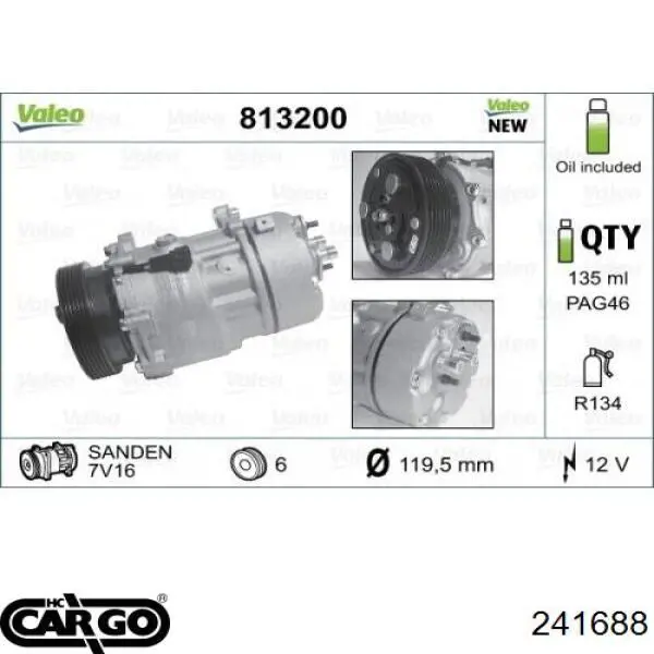 241688 Cargo Acoplamento (bobina magnética) do compressor de aparelho de ar condicionado
