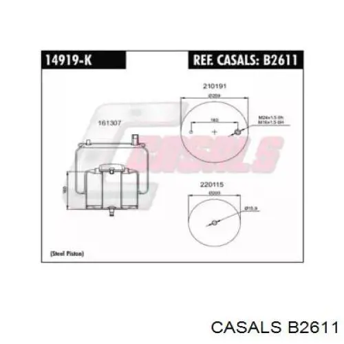 Coxim pneumático (suspensão de lâminas pneumática) do eixo dianteiro AU344919K Auger