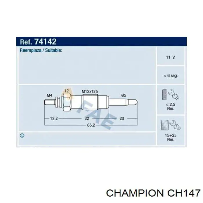CH147 Champion Vela de incandescência