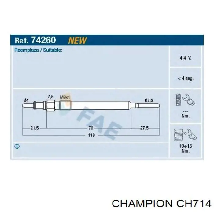Vela de incandescência Champion CH714 preço, a partir de 12,35 USD