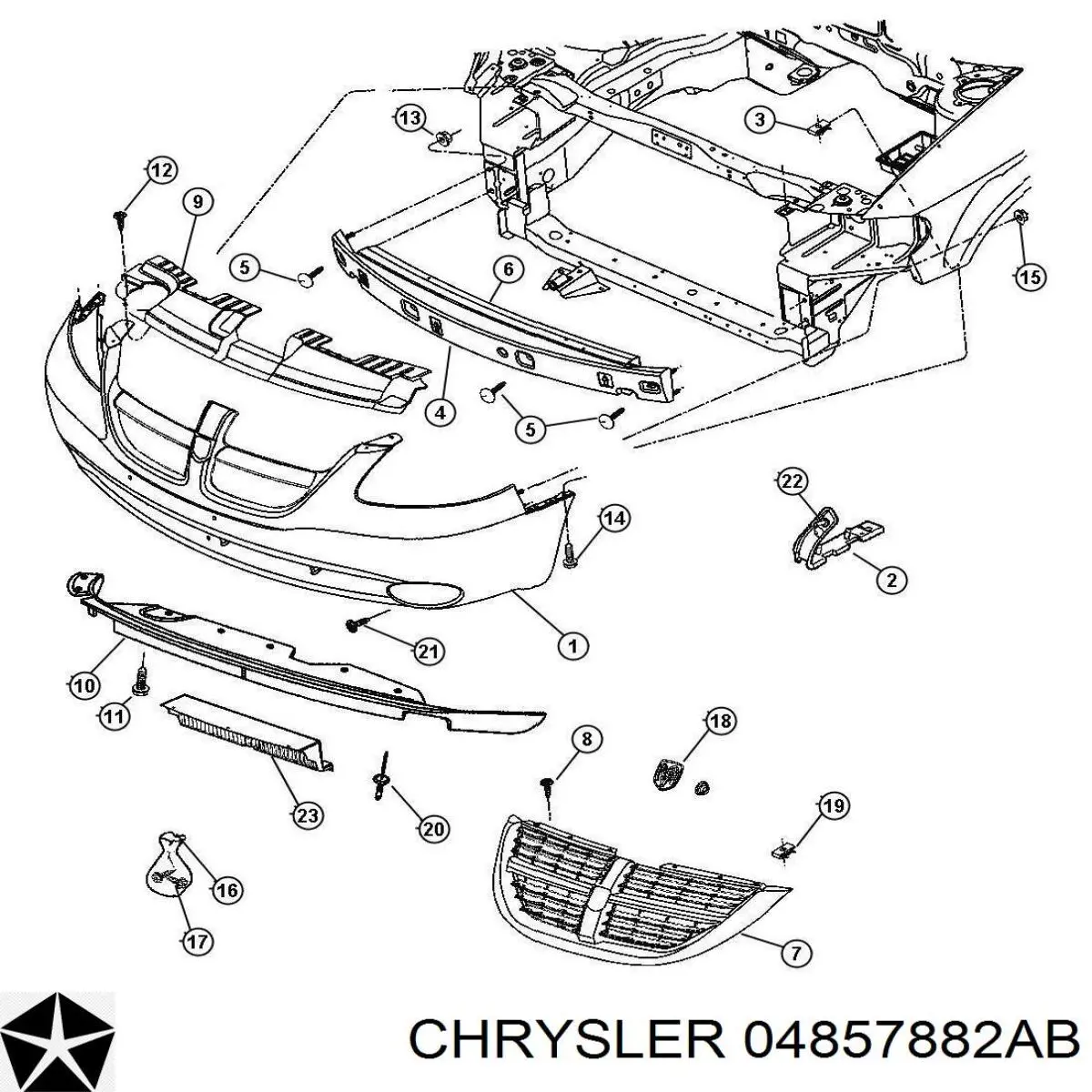 4857882AB Chrysler Reforçador do pára-choque dianteiro