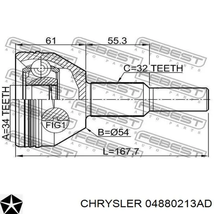 Semieixo (acionador) dianteiro esquerdo Chrysler 4880213AD preço, a partir de 56,18 USD