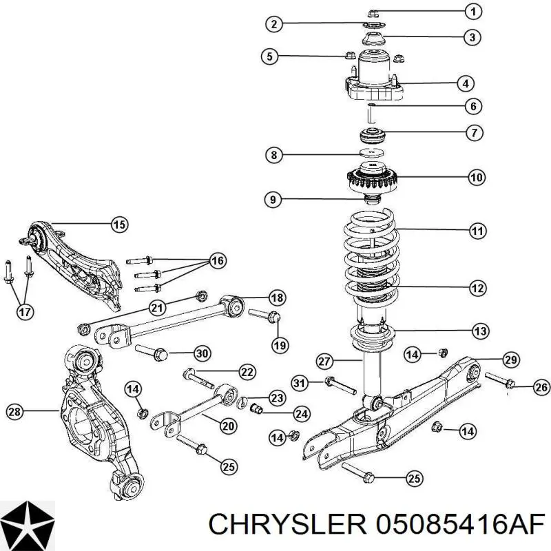 K05085416AF Chrysler Braço oscilante (tração) longitudinal inferior direito de suspensão traseira