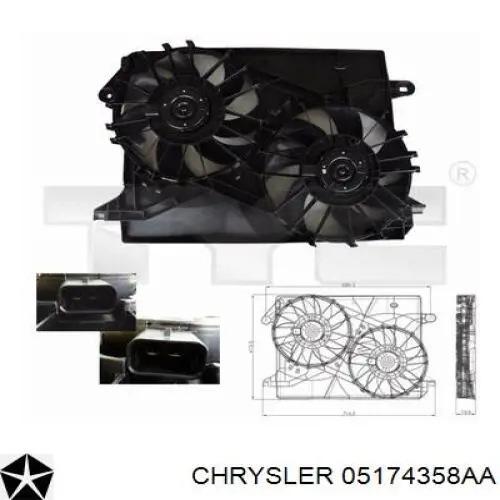 Compre 05174358AA Chrysler Difusor do radiador de esfriamento, montado com motor e roda de aletas