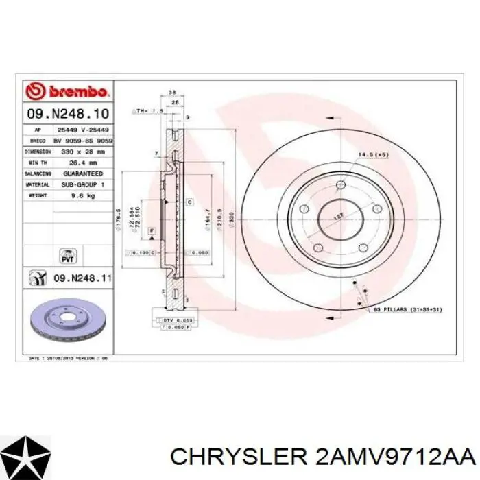 Compre 2AMV9712AA Chrysler Disco do freio dianteiro