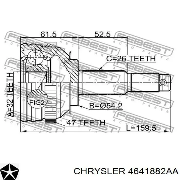 04641882AF Chrysler Semieixo (acionador) dianteiro direito