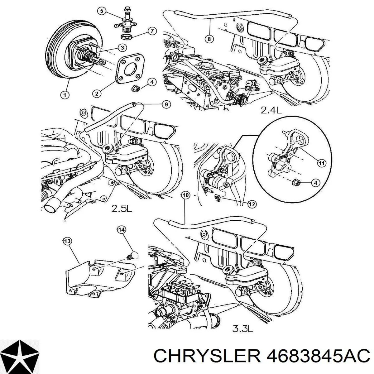 Reforçador dos freios a vácuo Chrysler 4683845AA preço, a partir de 81,72 USD