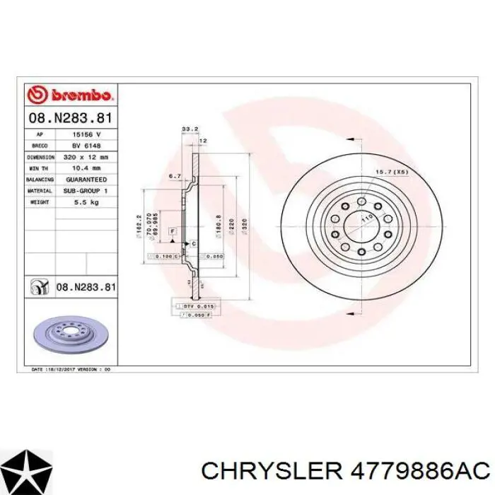 4779886AC Chrysler Disco do freio traseiro