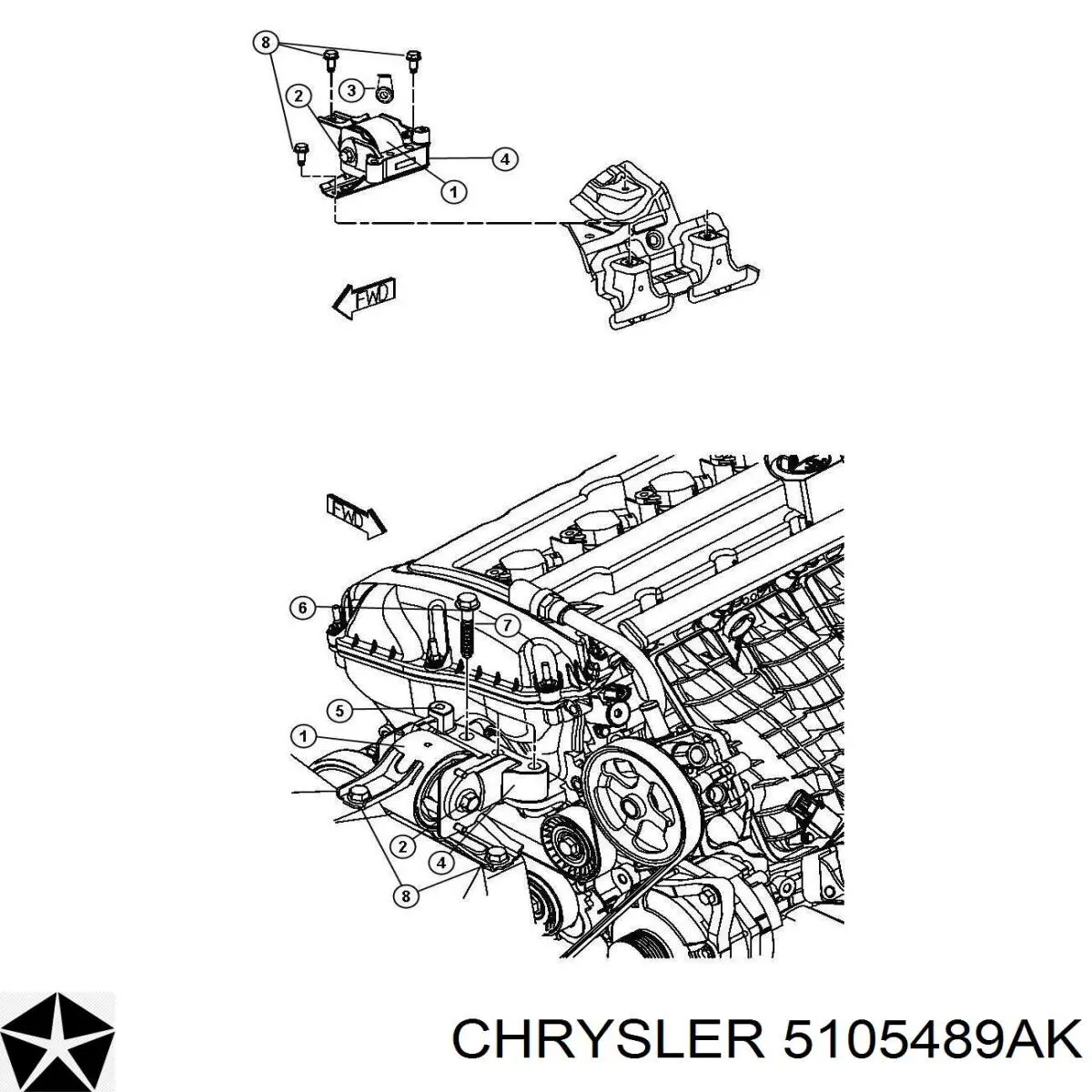 5105489AK Chrysler Coxim (suporte) direito de motor