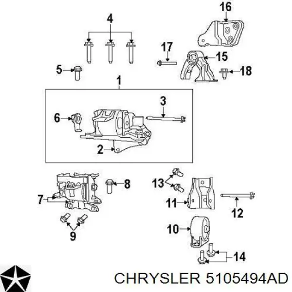 5105494AD Chrysler Coxim (suporte) dianteiro de motor