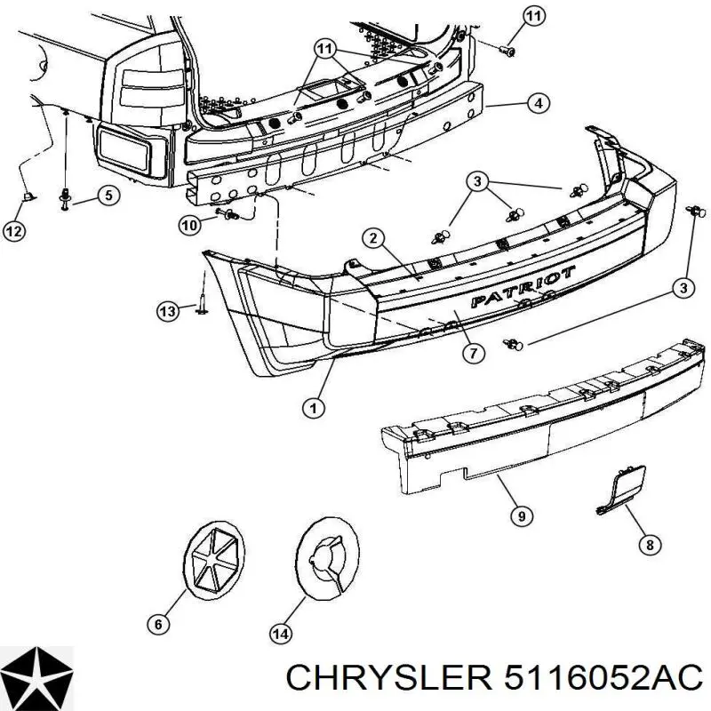 5116052AC Chrysler Reforçador do pára-choque traseiro
