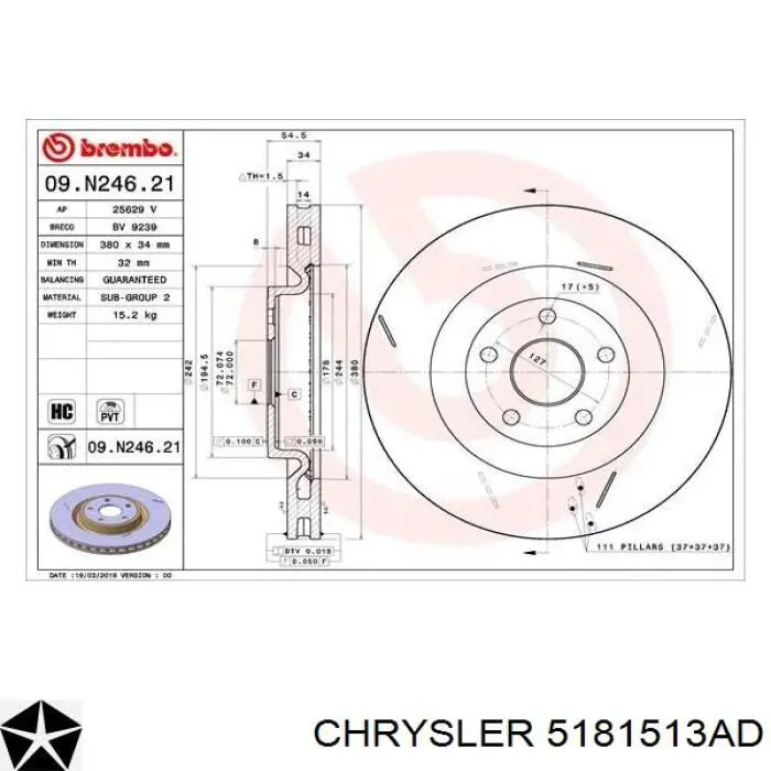 Disco do freio dianteiro Chrysler 05181513AD preço, a partir de 127,36 USD