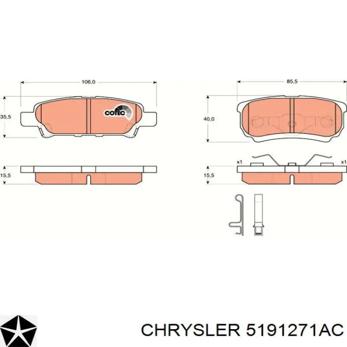 Compre 5191271AC Chrysler Sapatas do freio traseiras de disco