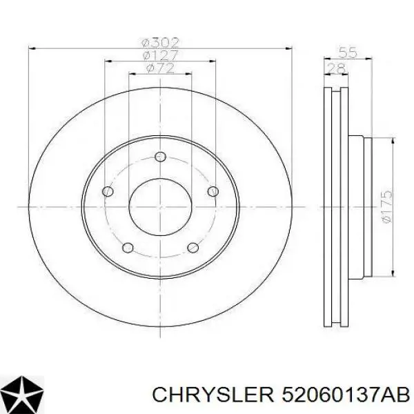 Compre 52060137AB Chrysler Disco do freio dianteiro