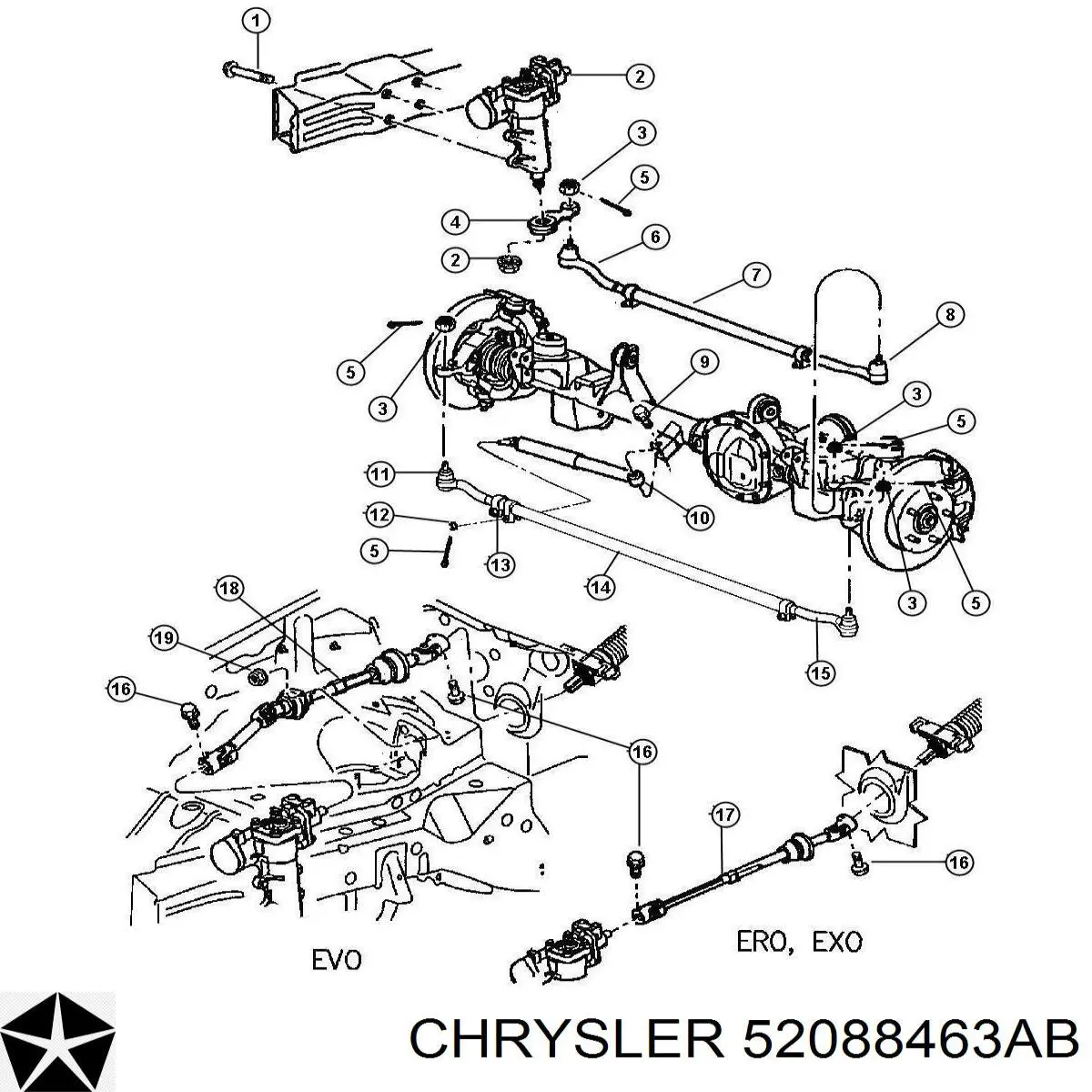 Compre 52088463AB Chrysler Tração de direção central traseira
