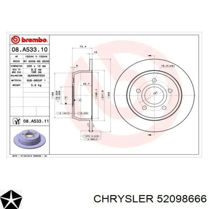 Compre 52098666 Chrysler Disco do freio traseiro