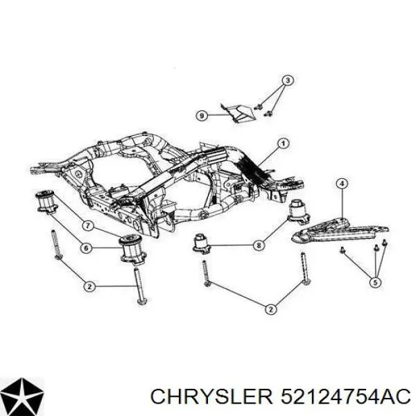 Compre 52124754AC Chrysler Bloco silencioso (coxim) de viga dianteira (de plataforma veicular)