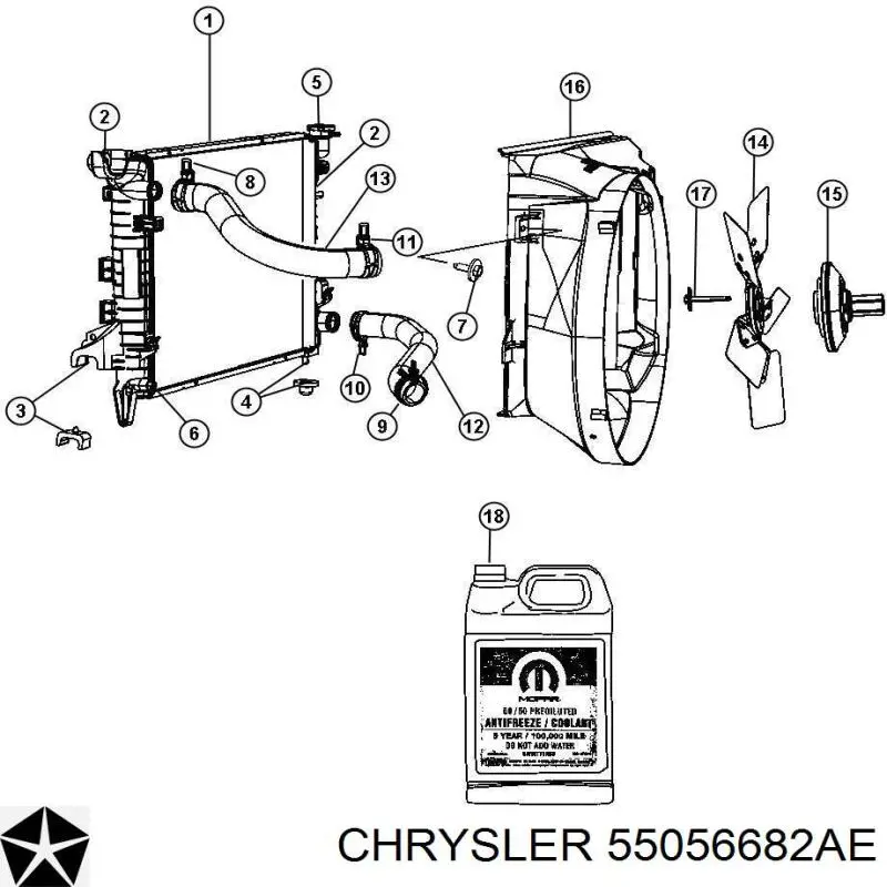 55056682AE Chrysler Radiador de esfriamento de motor
