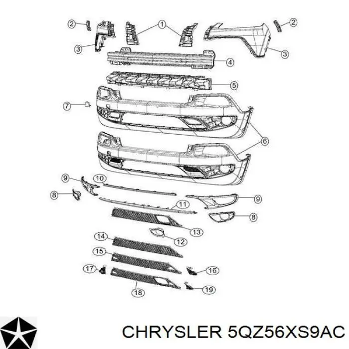 5QZ56XS9AC Chrysler Placa sobreposta do pára-choque dianteiro