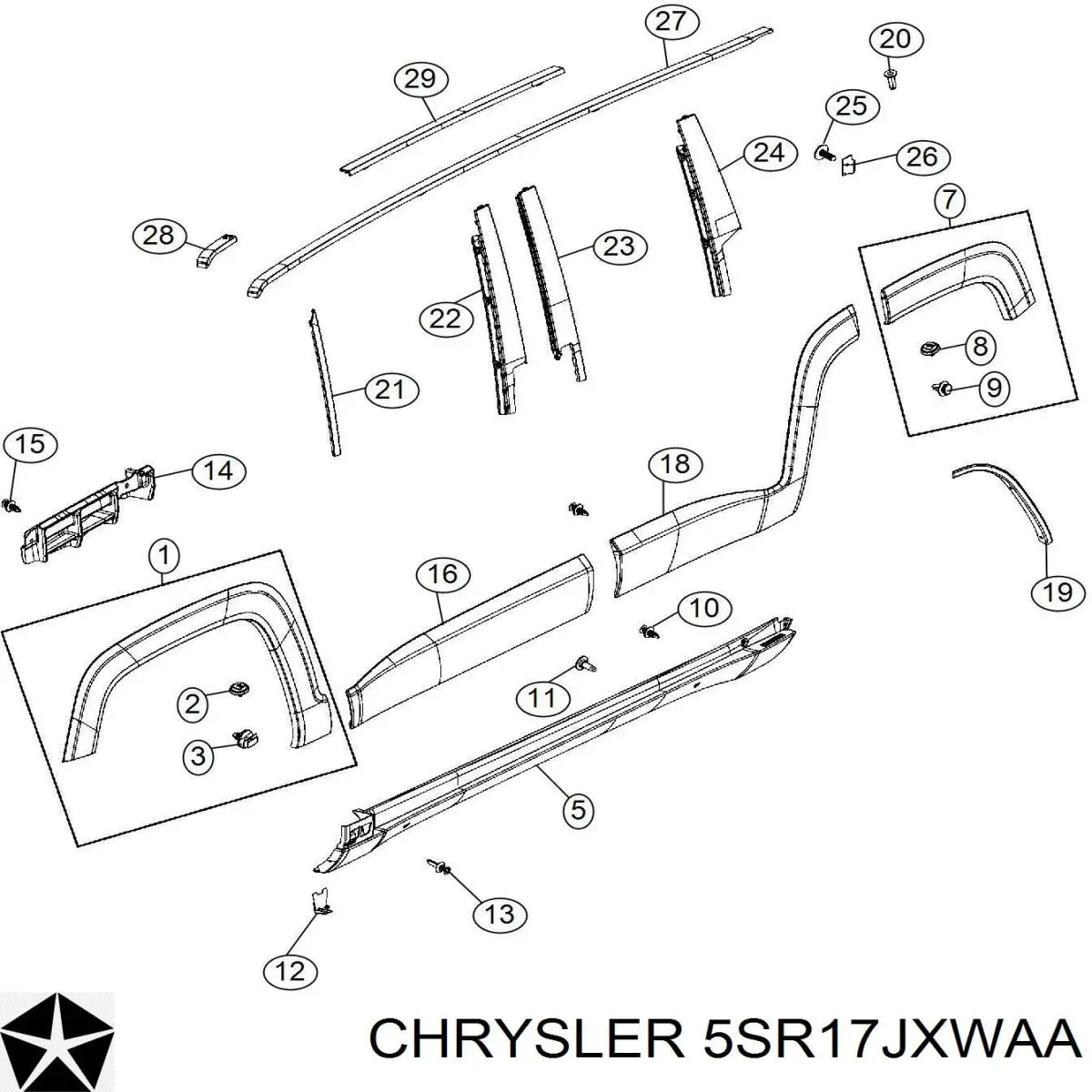 5SR17JXWAA Chrysler Cápsula (prendedor) de fixação de placas sobrepostas do acesso