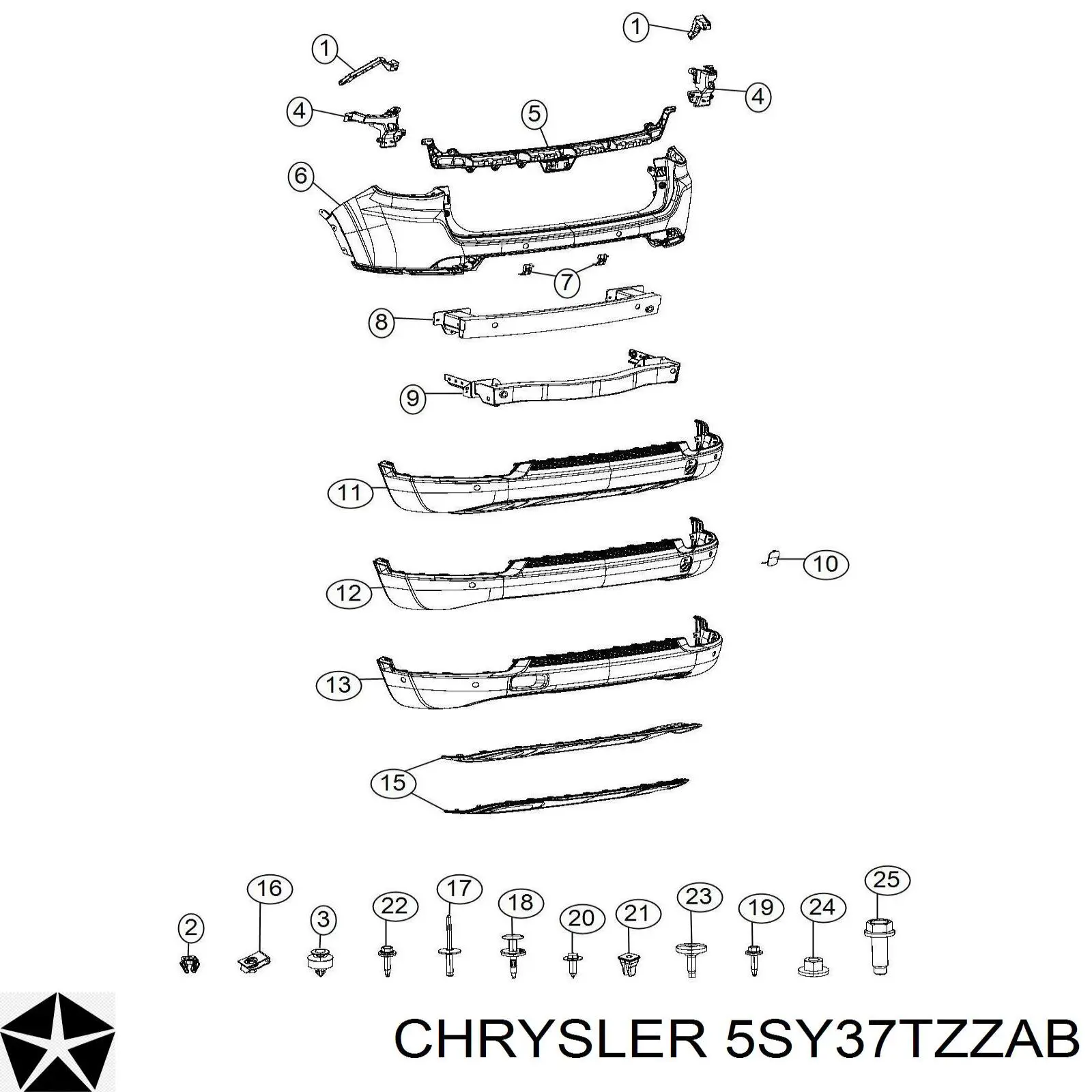5SY37TZZAB Chrysler Pára-choque traseiro, parte superior