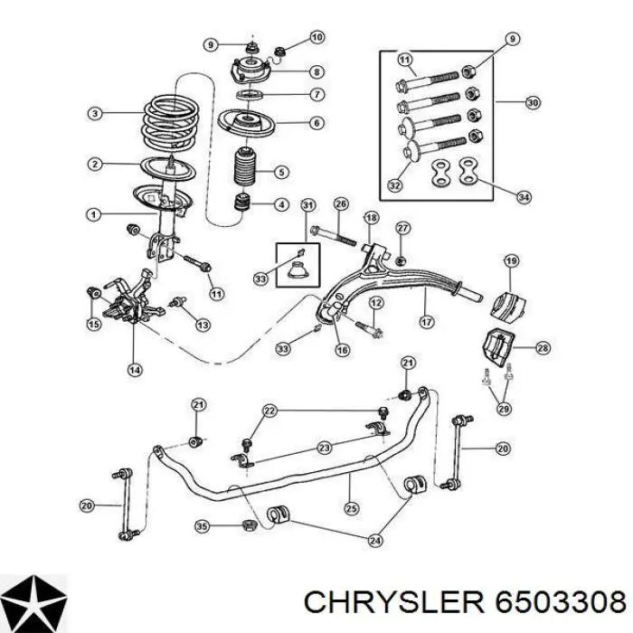6503308 Chrysler Parafuso de fixação de braço oscilante dianteiro