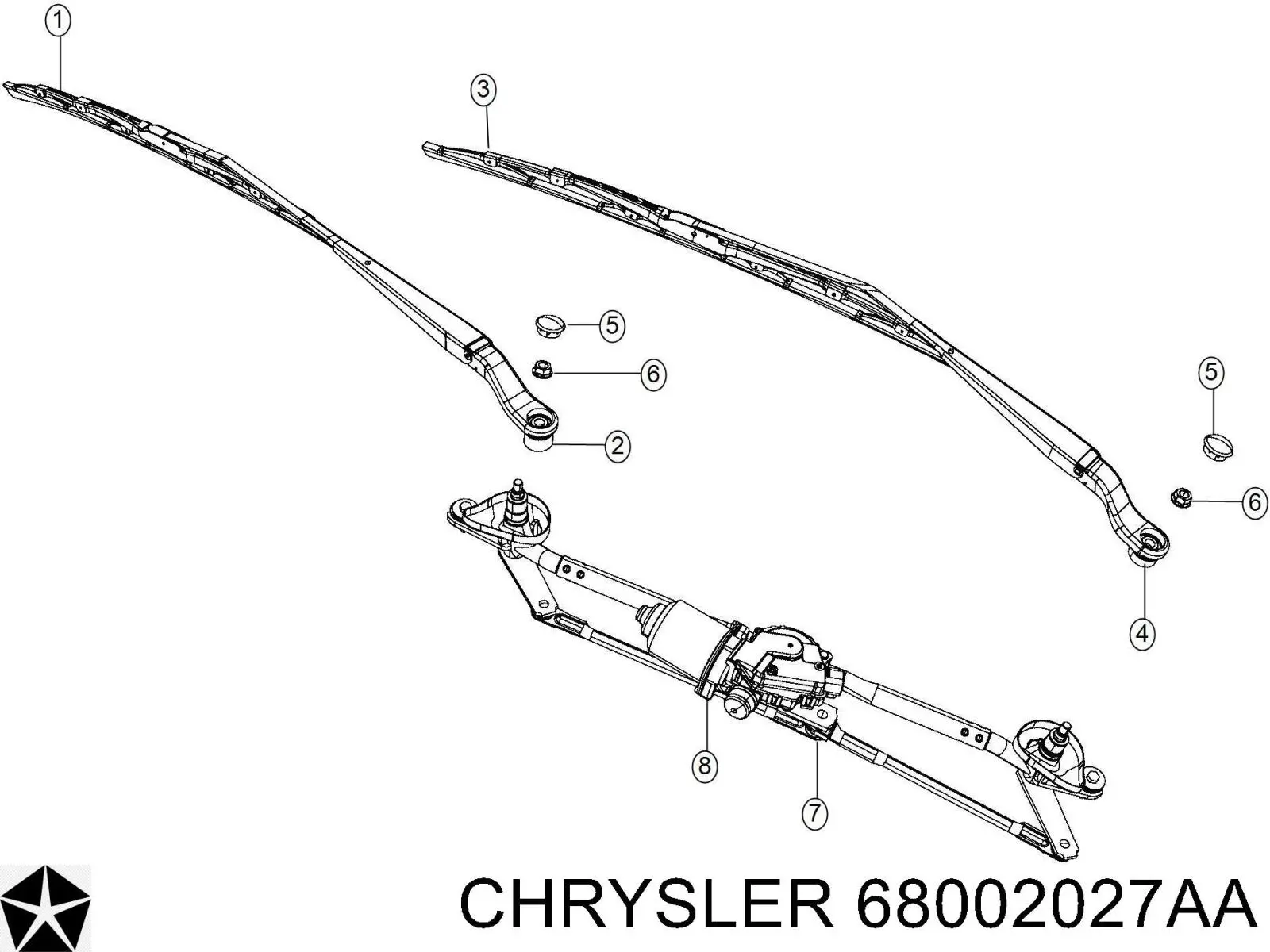 68002027AA Chrysler Braço de limpa-pára-brisas do pára-brisas