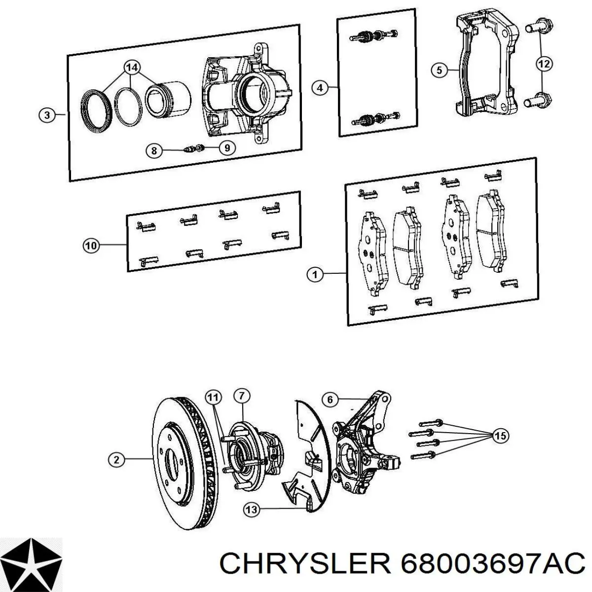 Compre 68003697AC Chrysler Suporte do freio dianteiro direito