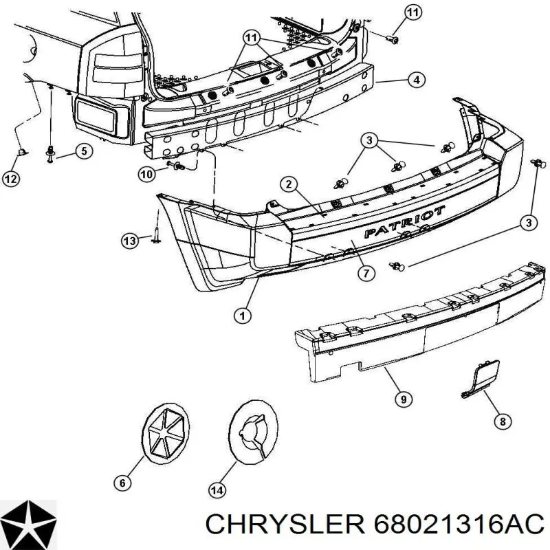 Pára-choque traseiro para Jeep Patriot  