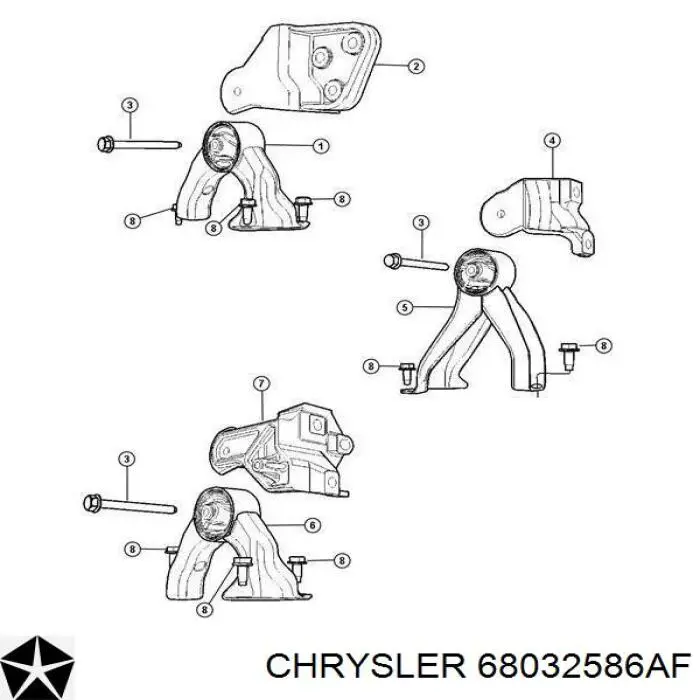 68032586AF Chrysler Coxim (suporte) traseiro de motor
