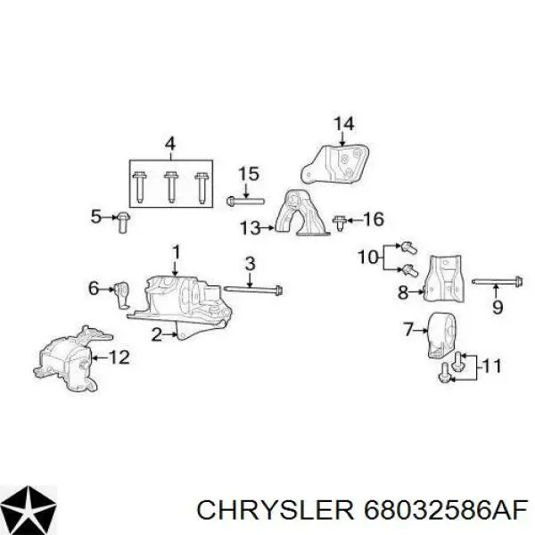 Compre 68032586AF Chrysler Coxim (suporte) traseiro de motor