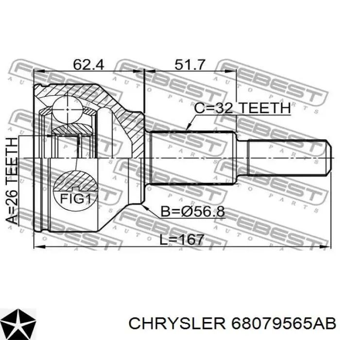 Semieixo (acionador) dianteiro esquerdo Chrysler 68079565AA preço, a partir de 136,01 USD